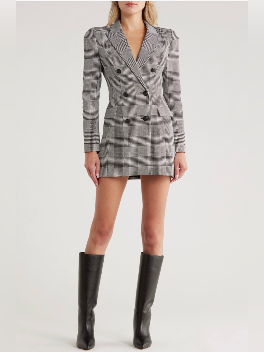 L’agence Tora Glen Double-Breasted Plaid Blazer Dress - Gray, size 0 , NEW w/tag